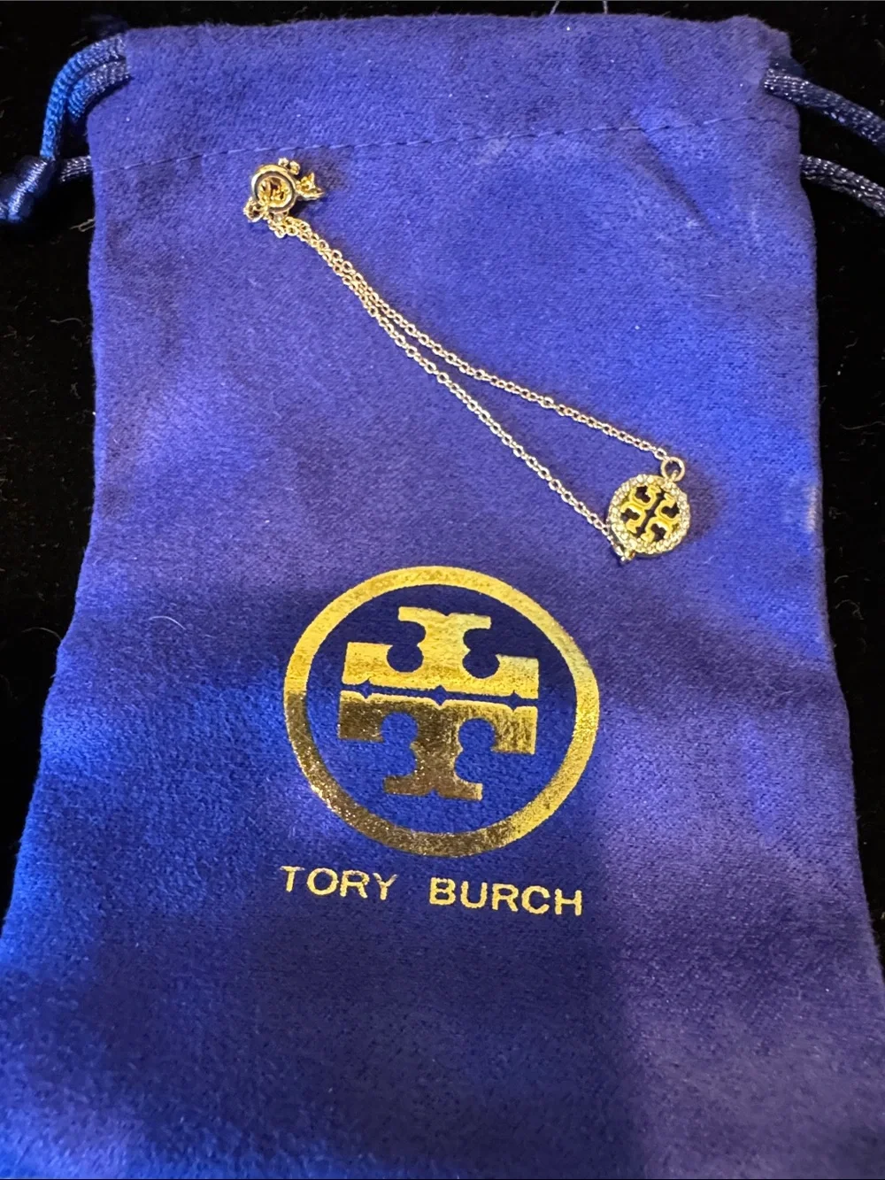 Tory Burch Gold Logo Disc Chain Bracelet with Pavé Detail